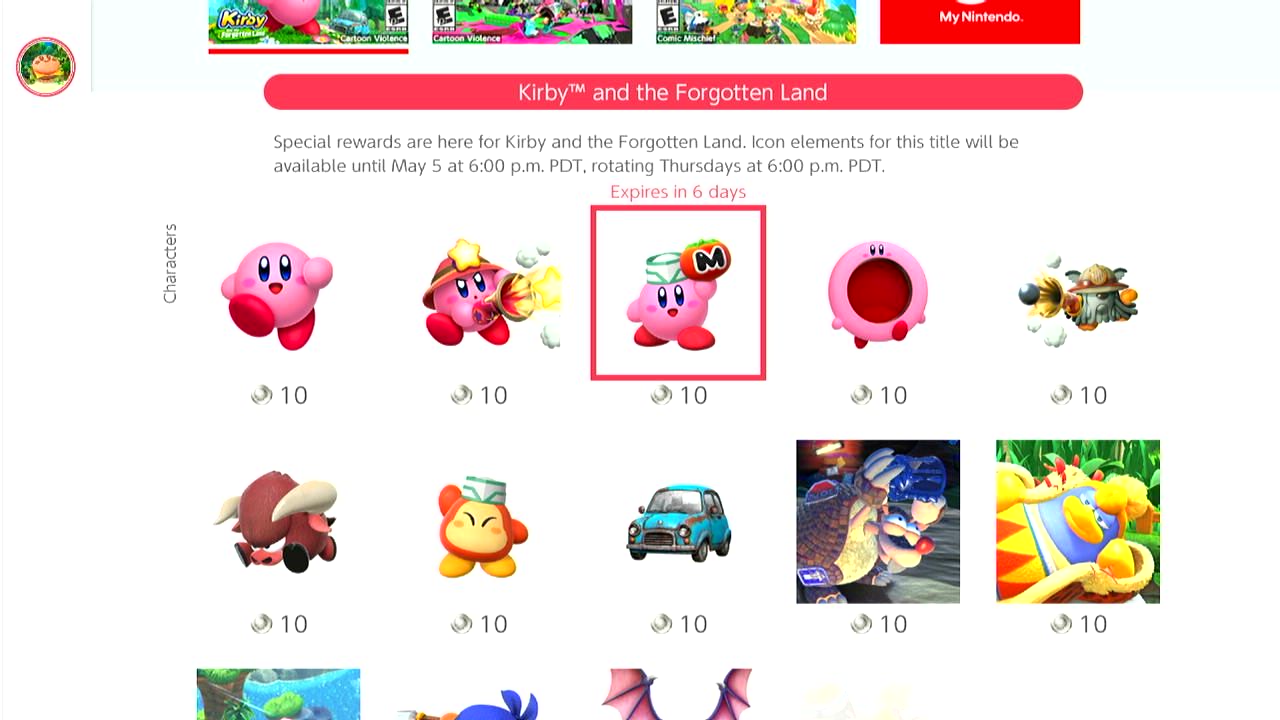 Kirby and the Forgotten Land user icons added to Nintendo Switch